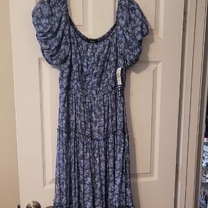 Trixxi Blue Floral Dress with Puff Sleeves